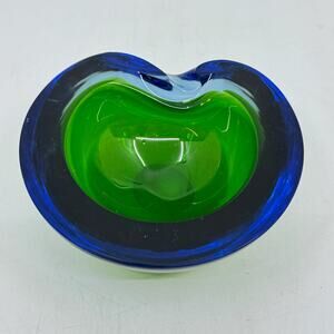 Vintage Murano Art Glass Green & Blue Bowl